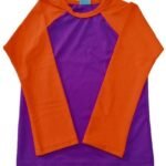 Franela surfista juvenil (Morado con mangas naranjas)